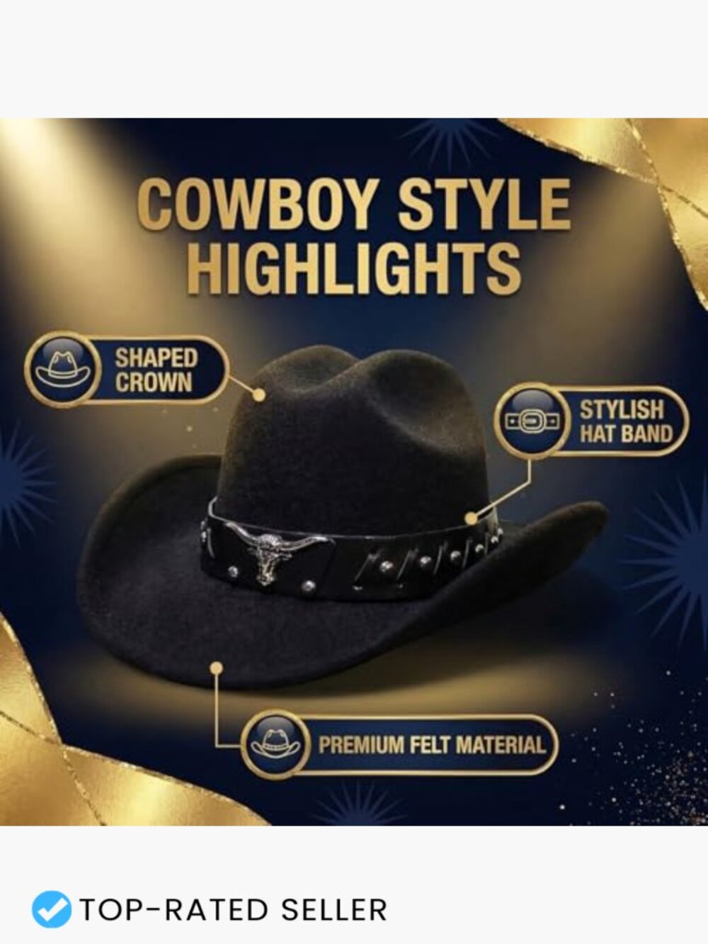 Classic Western Cowboy Hat Wide Brim Felt Style Unisex Outdoor Festival - Picture 2 of 7